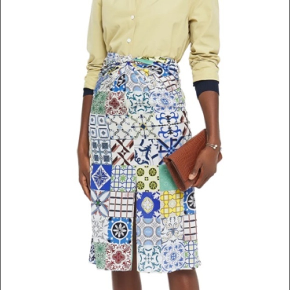 NWT Rokh Twist-front patchwork-effect printed‎ silk crepe de chine skirt